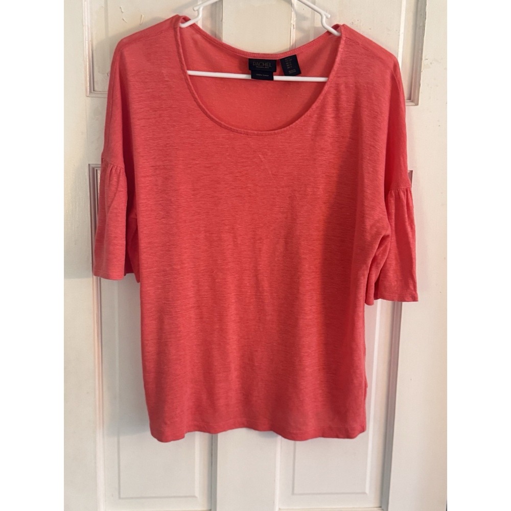 Rachel Roy Sz S Linen Top Coral Flare‎ Sleeve Blouse Boho Resort Lightweight